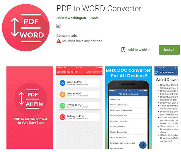 تطبيق PDF to Word Converter.