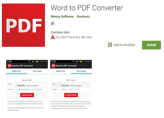 تطبيق Word to PDF Converter.