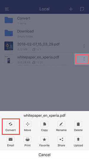 تحويل من القائمة المنبثقة.