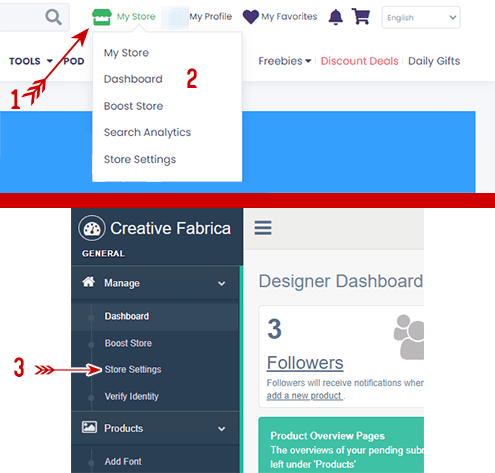 ماذا بعد التسجيل وقبول المتجر في كريتيف فابريكا Creative fabrica.